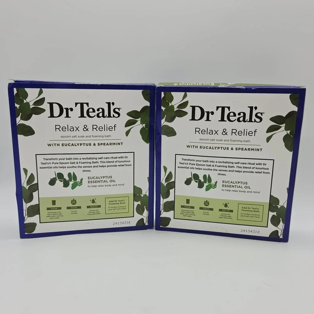 2x Dr Teal's Pure Epsom Salt Soak & Foaming Bath Eucalyptus & Spearmint Gift Set